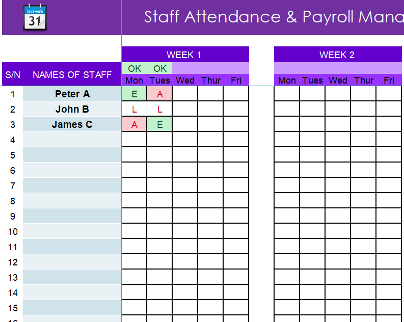 Staff Attendance Book